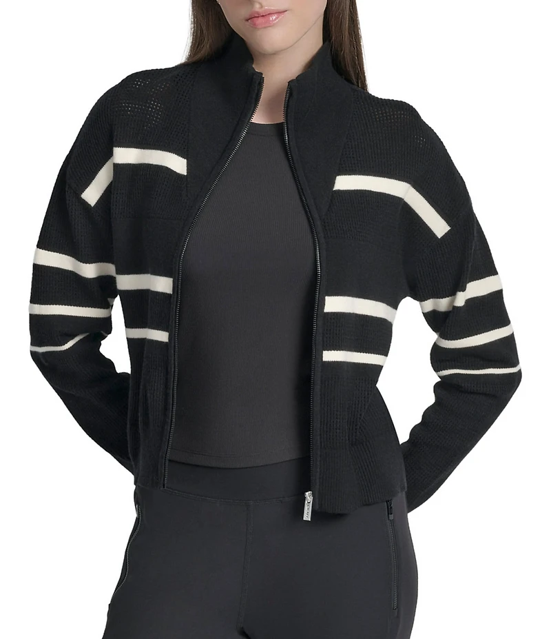 DKNY Sport by Donna Karan Stripe Long Sleeve Zip Front Cardigan