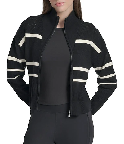 DKNY Sport by Donna Karan Stripe Long Sleeve Zip Front Cardigan