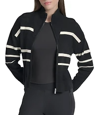 DKNY Sport by Donna Karan Stripe Long Sleeve Zip Front Cardigan