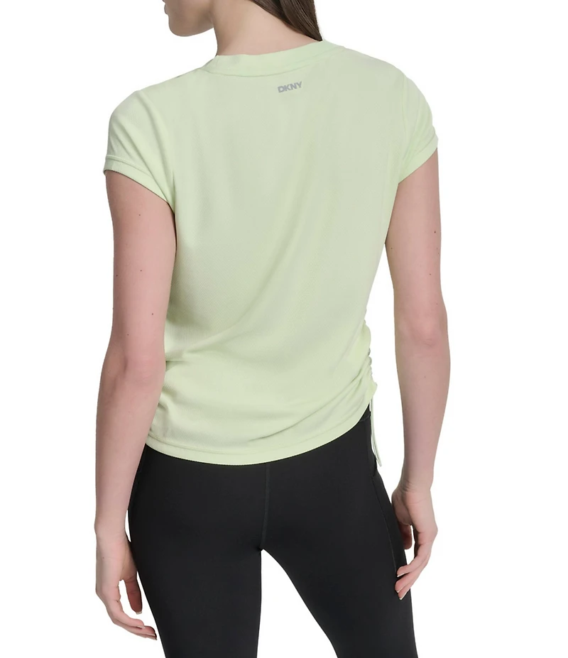 DKNY Sport by Donna Karan V Neck Short Sleeve Tech Ruched Side Seam Tee