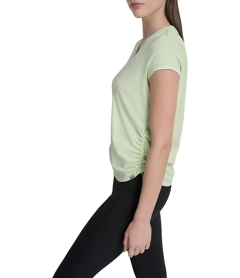DKNY Sport by Donna Karan V Neck Short Sleeve Tech Ruched Side Seam Tee