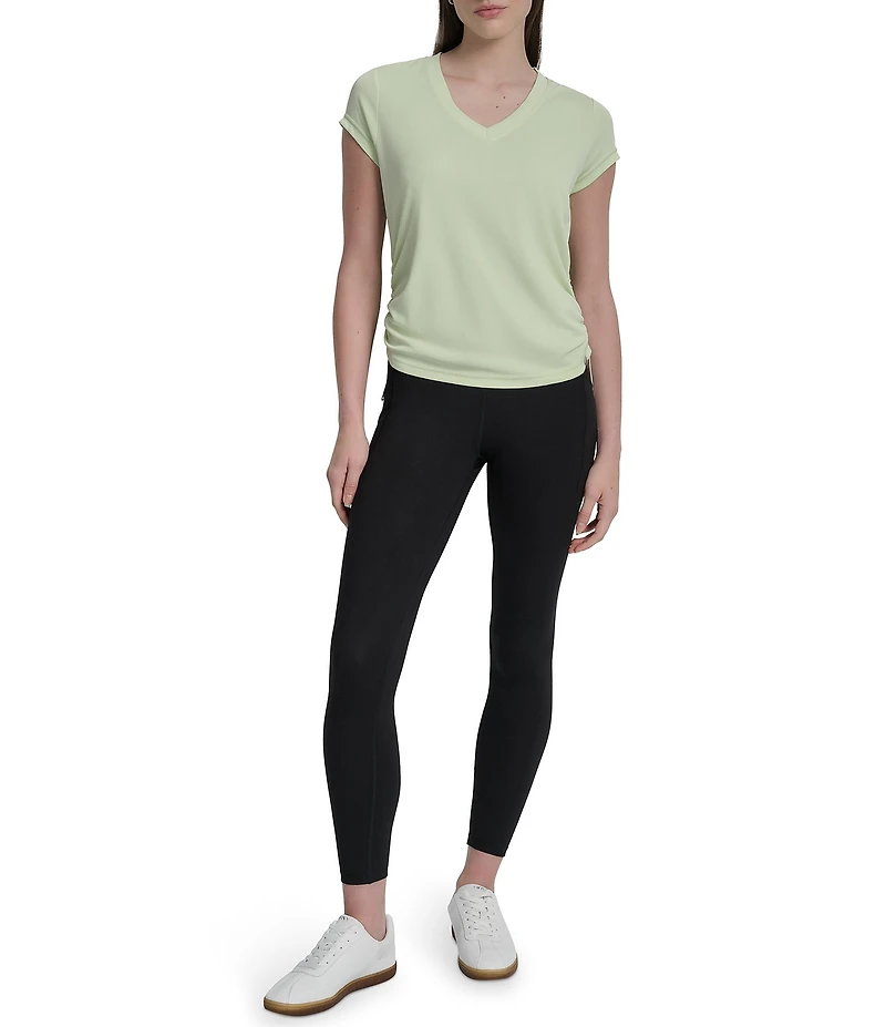 DKNY Sport by Donna Karan V Neck Short Sleeve Tech Ruched Side Seam Tee