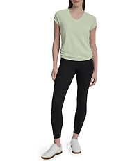 DKNY Sport by Donna Karan V Neck Short Sleeve Tech Ruched Side Seam Tee
