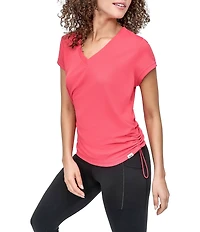 DKNY Sport by Donna Karan V Neck Short Sleeve Tech Ruched Side Seam Tee