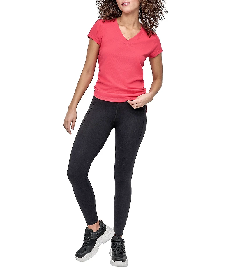DKNY Sport by Donna Karan V Neck Short Sleeve Tech Ruched Side Seam Tee