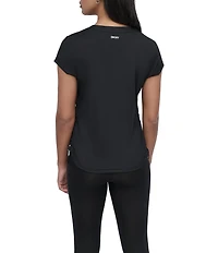 DKNY Sport by Donna Karan V Neck Short Sleeve Tech Ruched Side Seam Tee