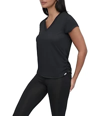 DKNY Sport by Donna Karan V Neck Short Sleeve Tech Ruched Side Seam Tee