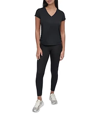 DKNY Sport by Donna Karan V Neck Short Sleeve Tech Ruched Side Seam Tee