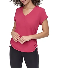 DKNY Sport by Donna Karan V Neck Short Sleeve Tech Ruched Side Seam Tee