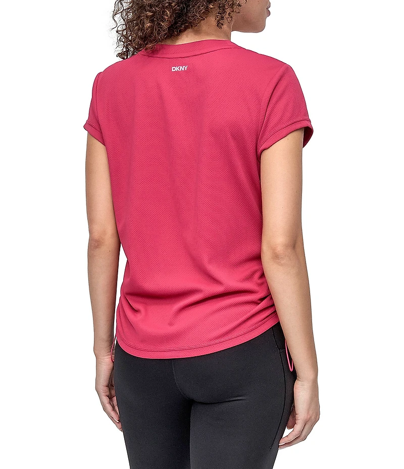 DKNY Sport by Donna Karan V Neck Short Sleeve Tech Ruched Side Seam Tee