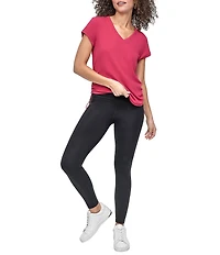 DKNY Sport by Donna Karan V Neck Short Sleeve Tech Ruched Side Seam Tee