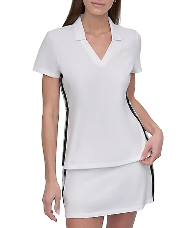 DKNY Sport by Donna Karan Varsity Stripe Pique Short Sleeve Collar Neck Polo