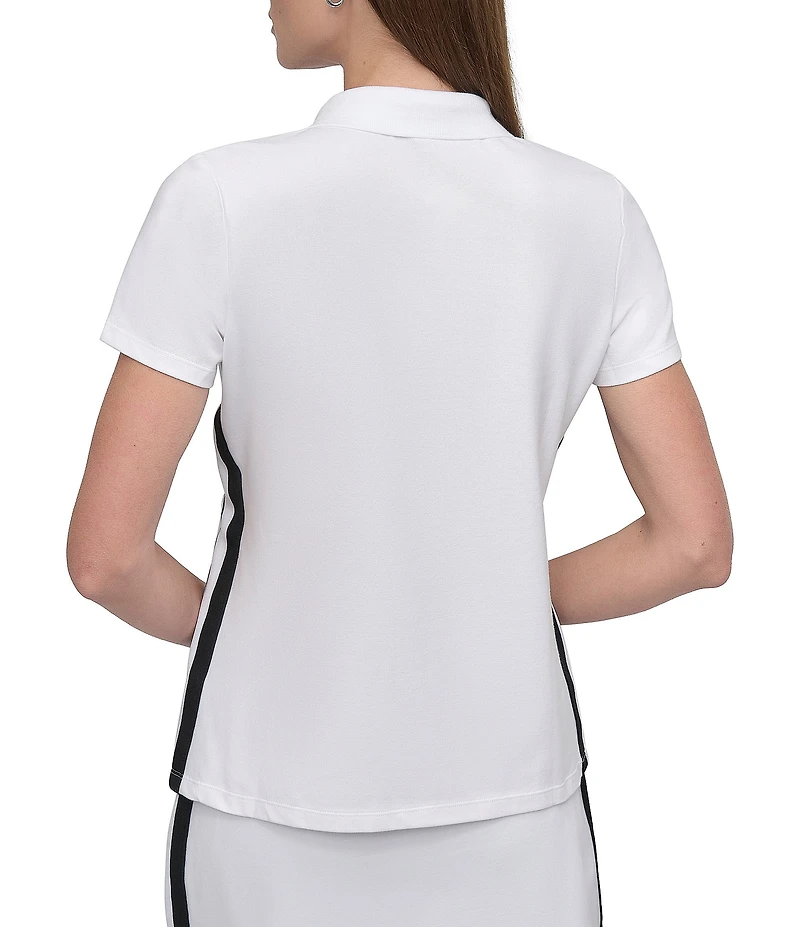 DKNY Sport by Donna Karan Varsity Stripe Pique Short Sleeve Collar Neck Polo
