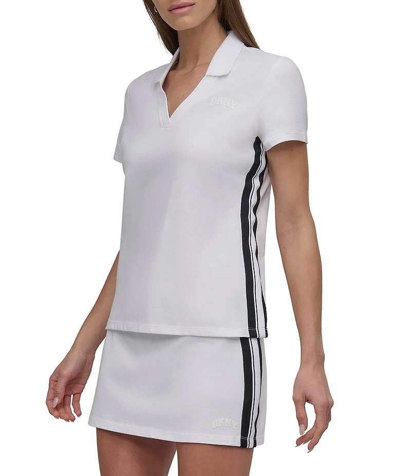 DKNY Sport by Donna Karan Varsity Stripe Pique Short Sleeve Collar Neck Polo