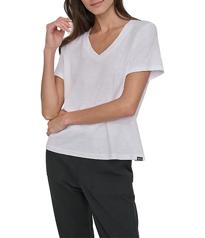 DKNY Sport by Donna Karen V-Neck Short Sleeve Slub Tee
