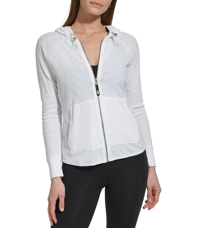 DKNY Sport by Donna Karan Long Sleeve Full Zip Mini Slub Waffle Pocketed Hoodie