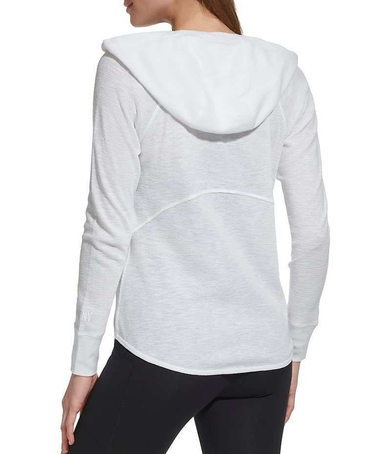 DKNY Sport by Donna Karan Long Sleeve Full Zip Mini Slub Waffle Pocketed Hoodie