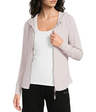 DKNY Sport by Donna Karan Long Sleeve Full Zip Mini Slub Waffle Pocketed Hoodie