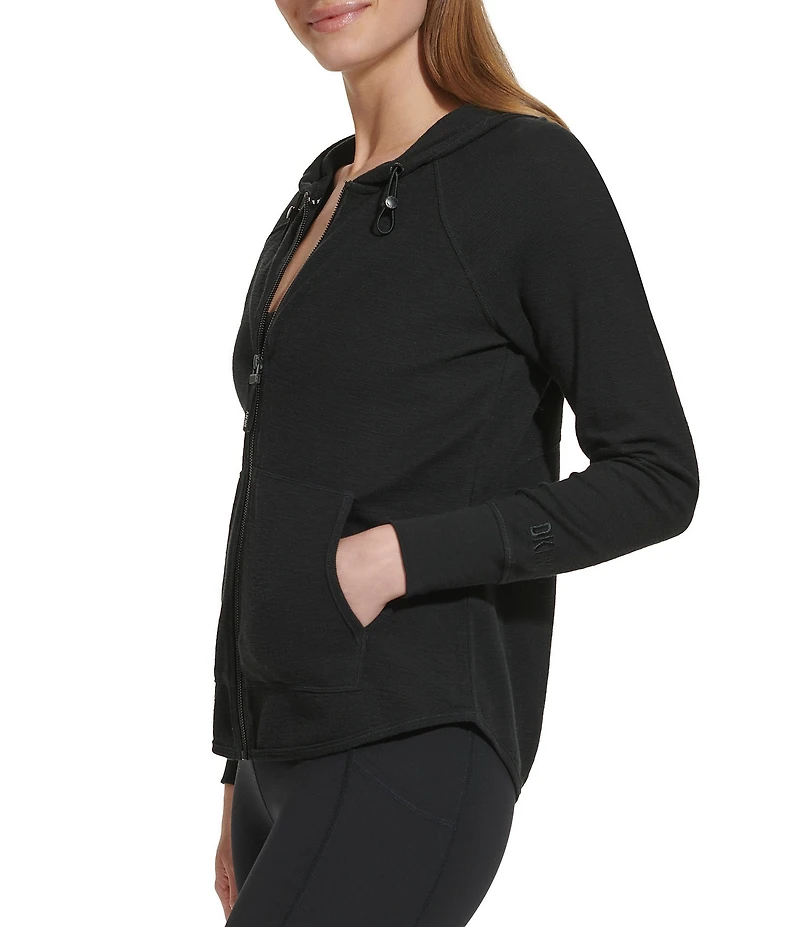 DKNY Sport by Donna Karan Long Sleeve Full Zip Mini Slub Waffle Pocketed Hoodie