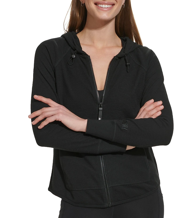 DKNY Sport by Donna Karan Long Sleeve Full Zip Mini Slub Waffle Pocketed Hoodie