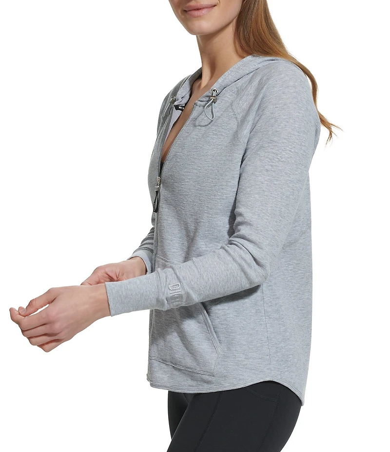 DKNY Sport by Donna Karan Long Sleeve Full Zip Mini Slub Waffle Pocketed Hoodie