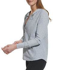 DKNY Sport by Donna Karan Long Sleeve Full Zip Mini Slub Waffle Pocketed Hoodie