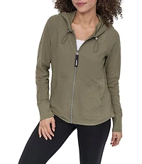 DKNY Sport by Donna Karan Long Sleeve Full Zip Mini Slub Waffle Pocketed Hoodie