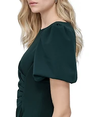DKNY by Donna Karan Stretch Crepe Boat Neckline Short Puff Sleeve Ruched Front Sheath Dress