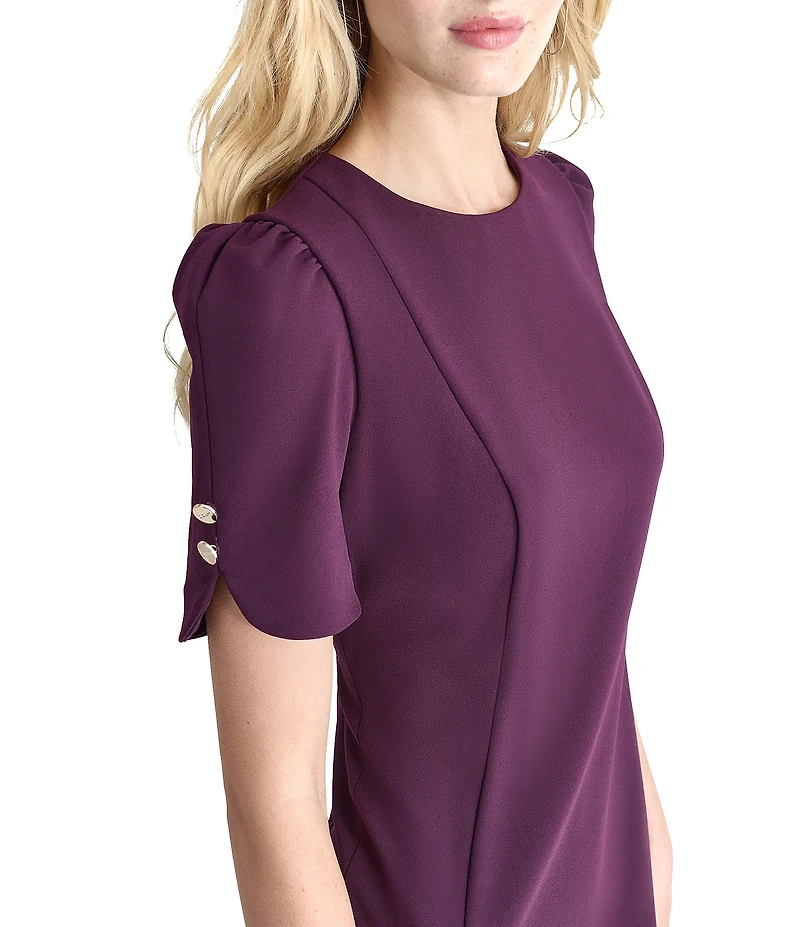 DKNY by Donna Karan Stretch Crepe Round Neckline Short Button Sleeve Sheath Dress