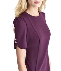 DKNY by Donna Karan Stretch Crepe Round Neckline Short Button Sleeve Sheath Dress
