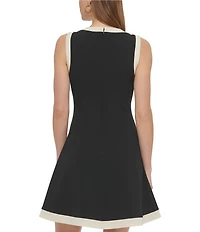 DKNY by Donna Karan Stretch Crew Neck Sleeveless Contrasting Trim Fit and Flare Dress