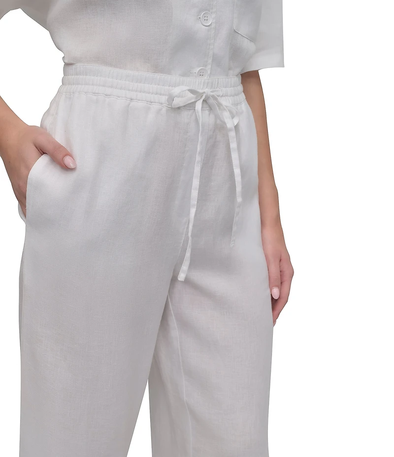DKNY by Donna Karan Wide Leg Drawstring Woven Linen Blend Coordinating Pocketed Pants