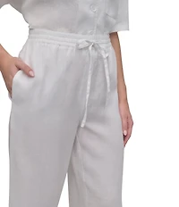 DKNY by Donna Karan Wide Leg Drawstring Woven Linen Blend Coordinating Pocketed Pants