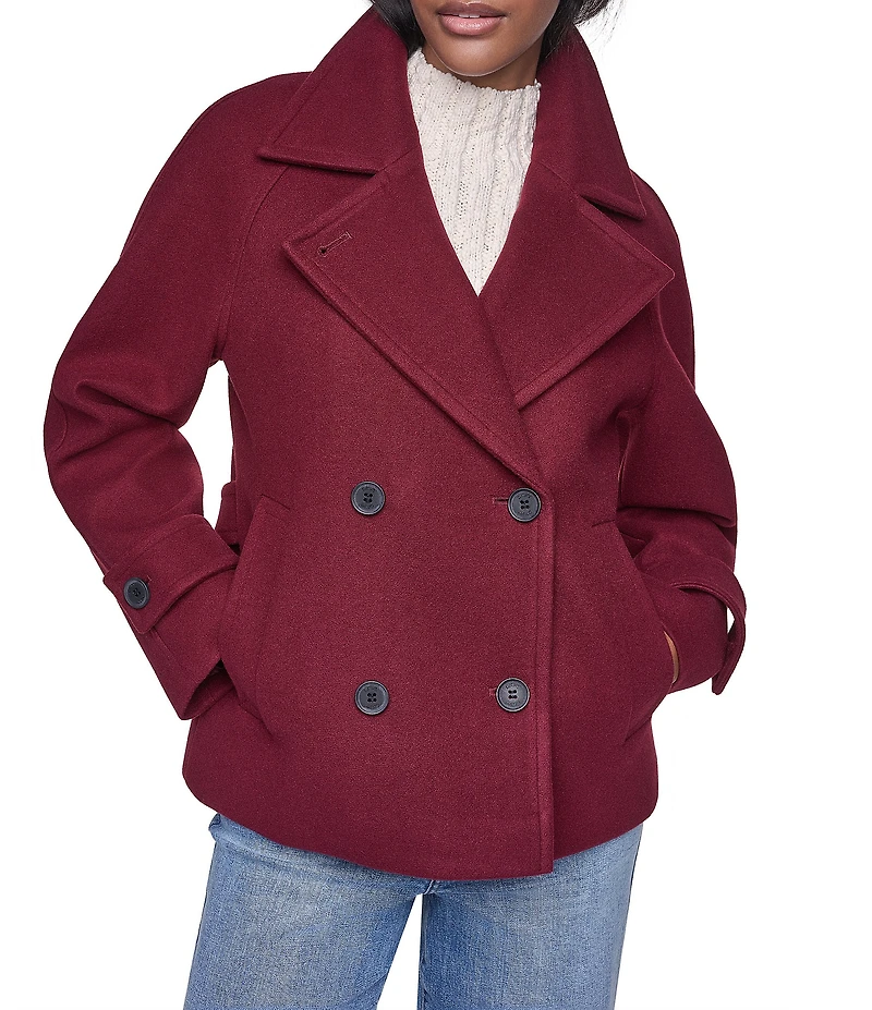 DKNY Wool Blend Notch Collar Double Breasted Peacoat