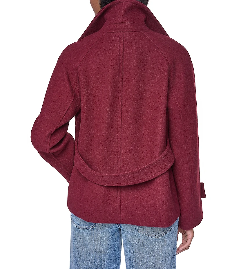 DKNY Wool Blend Notch Collar Double Breasted Peacoat