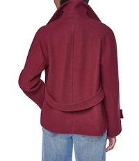 DKNY Wool Blend Notch Collar Double Breasted Peacoat