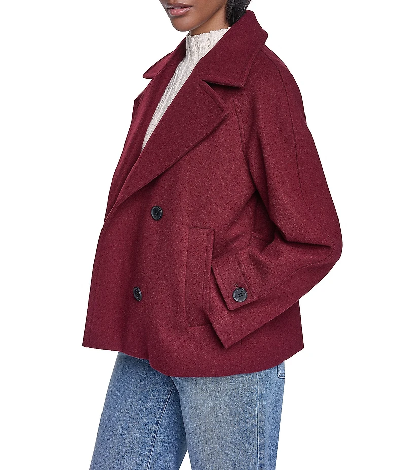 DKNY Wool Blend Notch Collar Double Breasted Peacoat