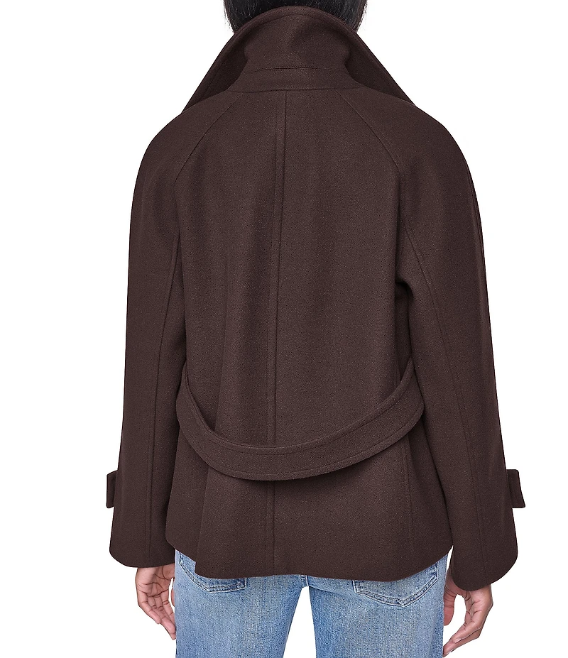 DKNY Wool Blend Notch Collar Double Breasted Peacoat
