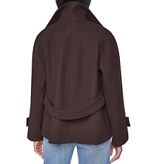 DKNY Wool Blend Notch Collar Double Breasted Peacoat