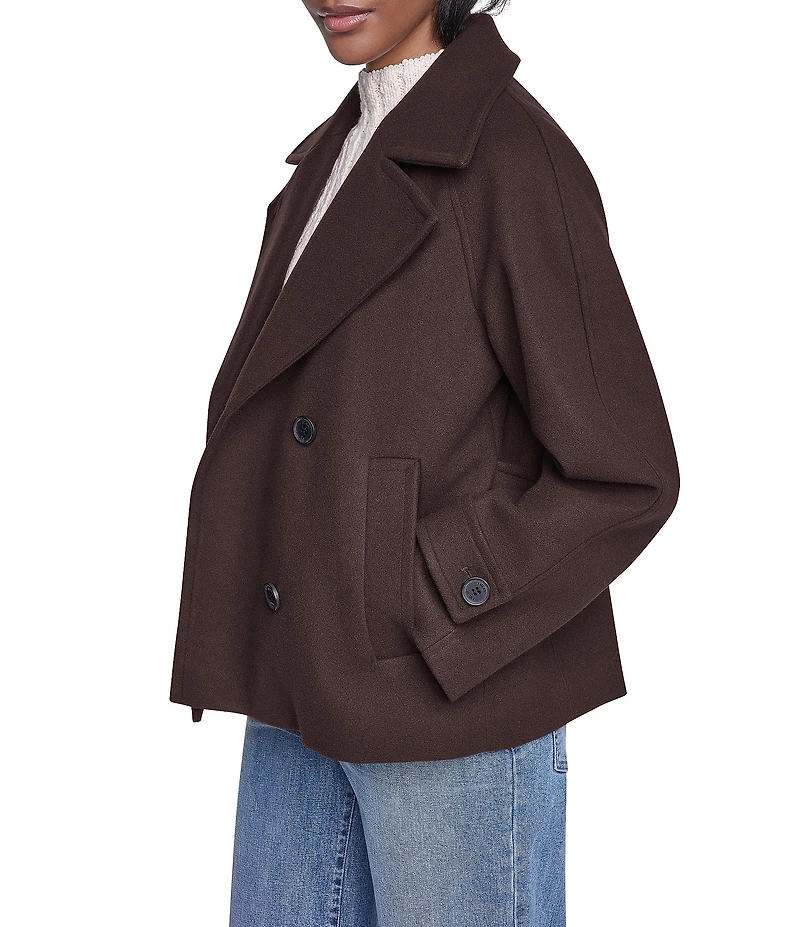 DKNY Wool Blend Notch Collar Double Breasted Peacoat