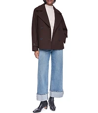 DKNY Wool Blend Notch Collar Double Breasted Peacoat