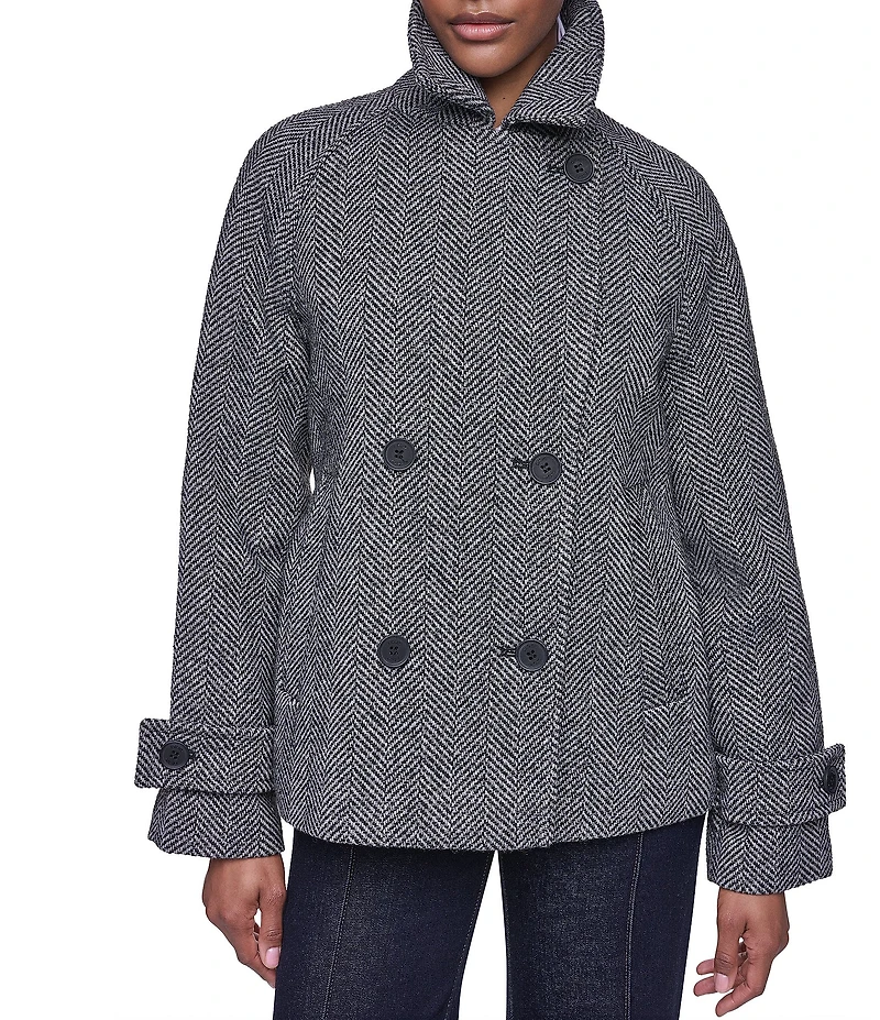 DKNY Wool Blend Notch Collar Double Breasted Peacoat