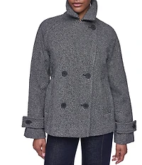 DKNY Wool Blend Notch Collar Double Breasted Peacoat
