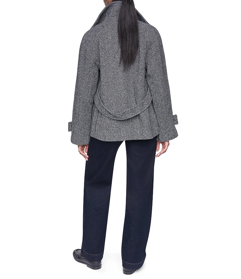 DKNY Wool Blend Notch Collar Double Breasted Peacoat
