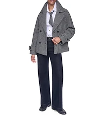 DKNY Wool Blend Notch Collar Double Breasted Peacoat