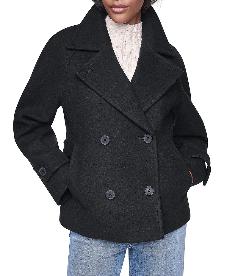 DKNY Wool Blend Notch Collar Double Breasted Peacoat