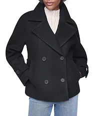 DKNY Wool Blend Notch Collar Double Breasted Peacoat