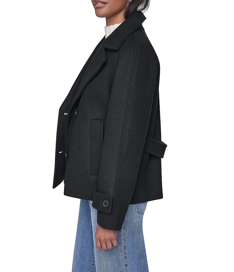 DKNY Wool Blend Notch Collar Double Breasted Peacoat