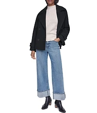 DKNY Wool Blend Notch Collar Double Breasted Peacoat