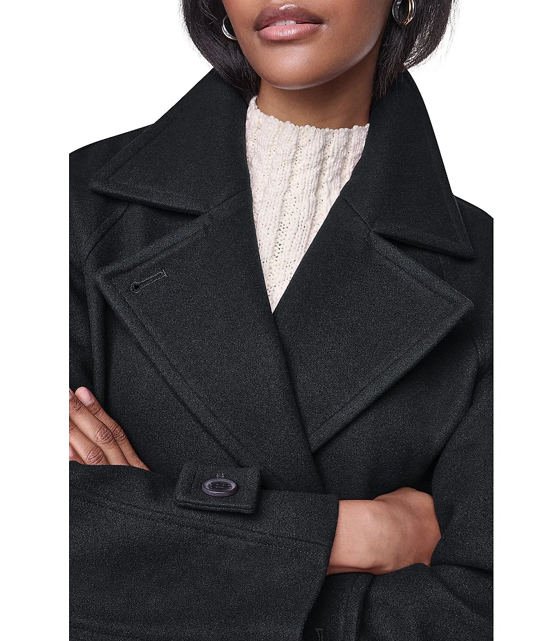 DKNY Wool Blend Notch Collar Double Breasted Peacoat